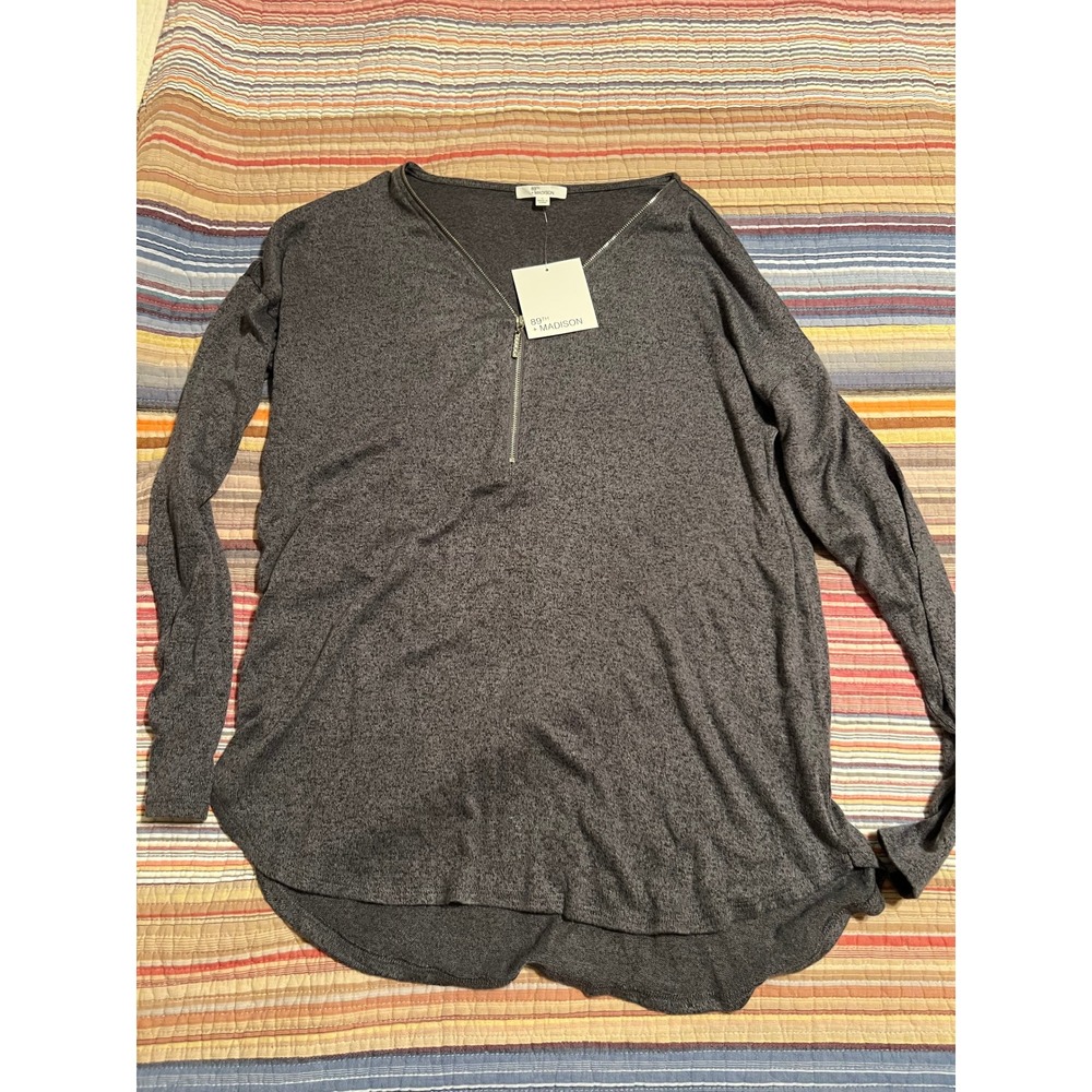 89th + Madison Womens Large Long Sleeve Gray Heathered Pullover Zipper Tunic